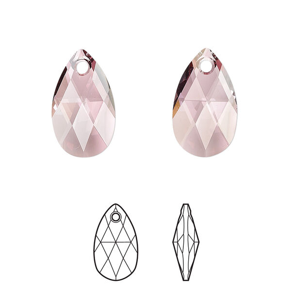 Drop 144pk crystal antique pink, Swarovski® 16x9mm pendant pear 6106 image number 0