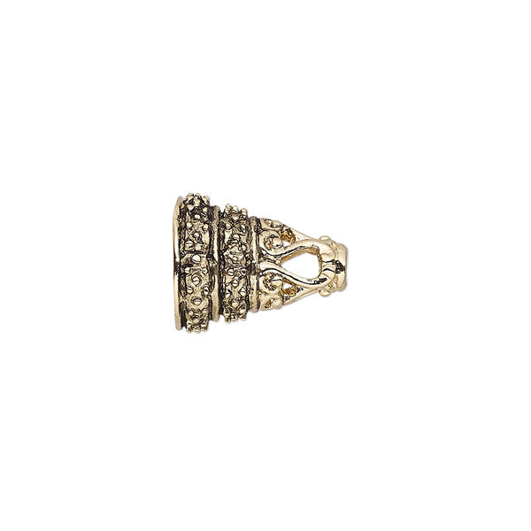 Cone, antique gold-finished bronze, 14.5x11.5mm textured, 8.5mm inside diameter. Sold individually. image number 0
