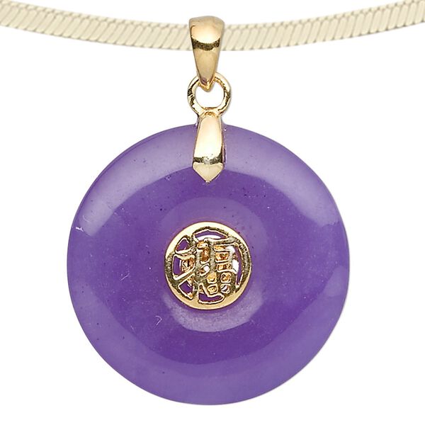 Jade / sterling silver 1pkg1, gold-plated luck symbol round donut pendant 25mm image number 0
