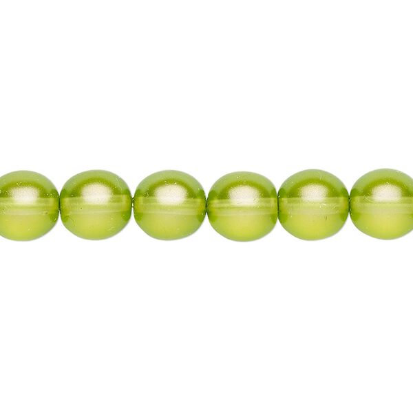 Bead, Czech pressed glass, pearlized green, 8mm round. Sold per 16-inch strand, approximately 50 beads. image number 0