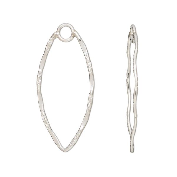 Focal, sterling silver, 32x15mm double-sided hammered textured marquise with loop. Sold per pkg of 2. image number 0