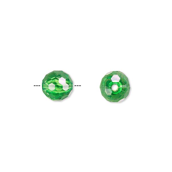 Bead, acrylic, green, 8mm faceted round. Sold per 100-gram pkg, approximately 330-390 beads. image number 0