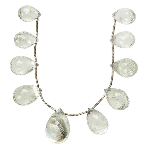 Green quartz 1pkg10, hand-cut top-drilled faceted teardrop bead graduated 15x11mm-26x16mm image number 0