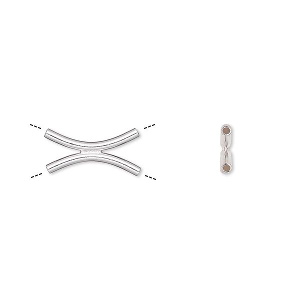 Bead, silver-plated brass, 14x7mm double curved tube. Sold per pkg of 6. image number 0