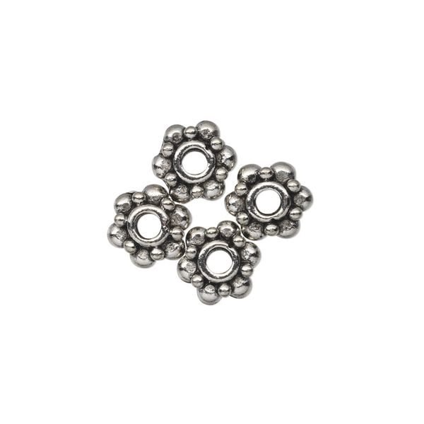 Bead, antiqued pewter (tin-based alloy), 8x4.5mm beaded rondelle, 2.5mm hole. Sold per pkg of 4. image number 0