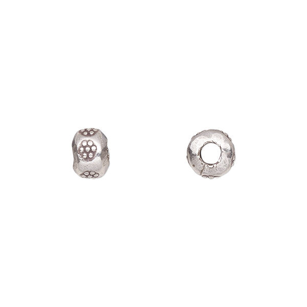 Bead, Hill Tribes, antiqued sterling silver, 7x5mm rondelle with flower design. Sold per pkg of 2. image number 0