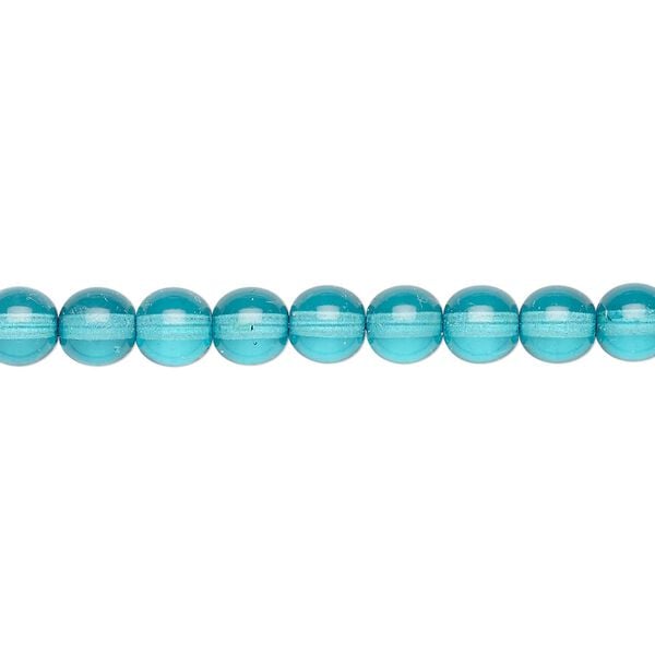 Bead, Czech dipped décor glass druk, turquoise blue, 6mm round. Sold per 15-1/2" to 16" strand. image number 0