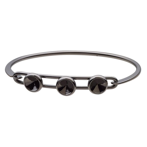 Bracelet, Almost Instant Jewelry®, bangle, black-finished brass, 11mm wide with (3) SS39 rivoli glue-in settings and latch bar, 8 inches. Sold individually. image number 0