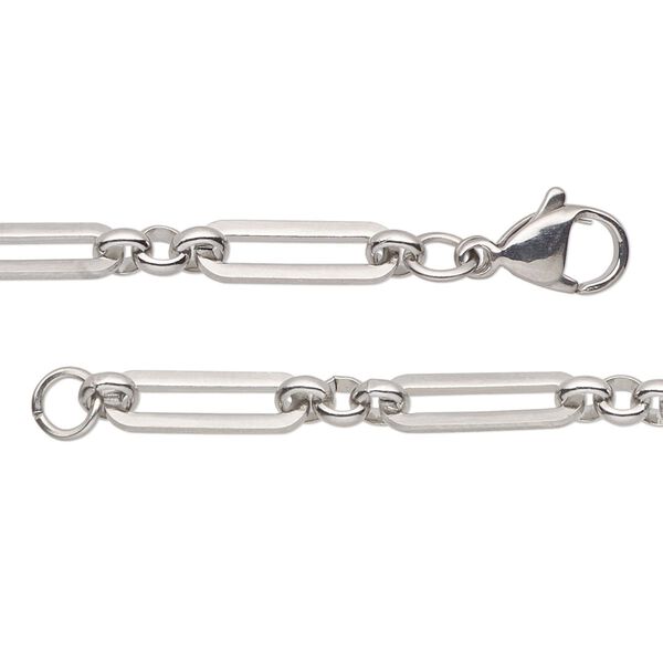 Chain, stainless steel, 4.5mm paperclip, 16 inches with lobster claw clasp. Sold individually. image number 0