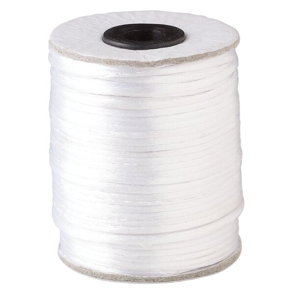 Cord, Satinique™, satin, white, 2mm. Sold per 200-foot spool. image number 0