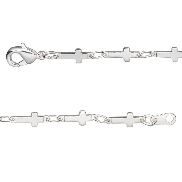 Chain, silver-plated brass, 4mm cross, 24 inches with lobster claw clasp. Sold individually. image number 0