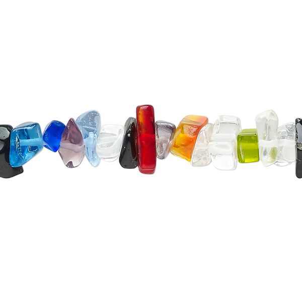 Bead, glass, opaque and translucent mixed, small to large chip with 0.6-0.8mm hole. Sold per 35-inch strand, approximately 310 beads. image number 0