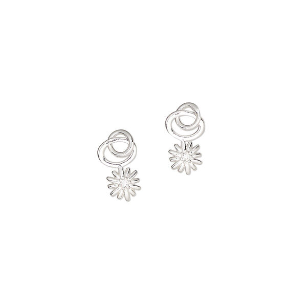 Charm, sterling silver and cubic zirconia, clear, 5mm single-sided sun with 4mm closed round loop. Sold per pkg of 2. image number 0