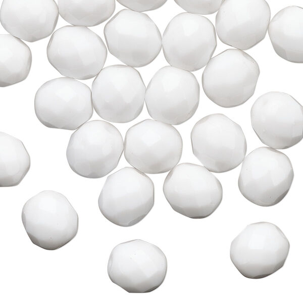 Bead 1pkg50 Czech fire-polished glass, 8mm faceted round, opaque white image number 0