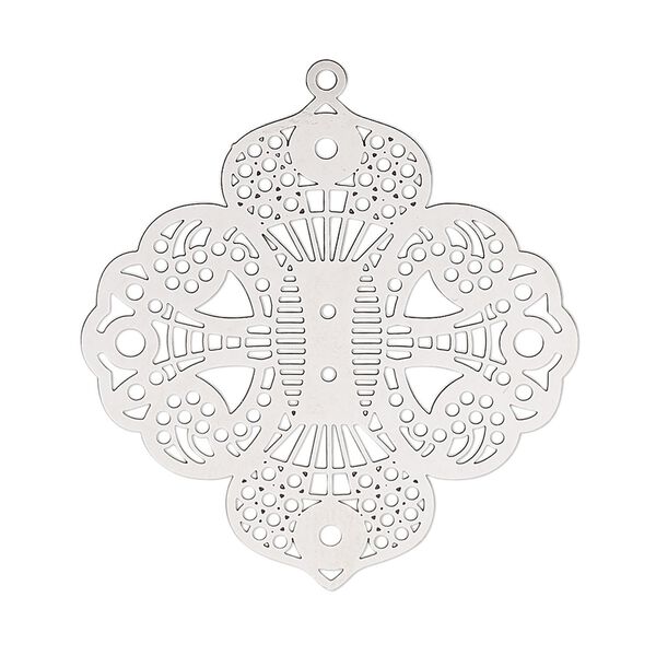 Focal, Lazer Lace™, stainless steel, 34x33mm double-sided fancy diamond. Sold per pkg of 2. image number 0