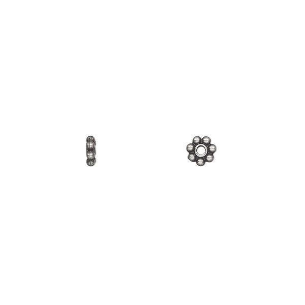 Bead, TierraCast®, pewter (tin-based alloy), 4x1.5mm beaded rondelle. Sold per pkg of 500. image number 0