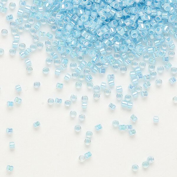 Seed bead, Delica®, glass, pkg/50g, #11 round, translucent aqua-lined rainbow crystal clear (DB-0057). image number 0