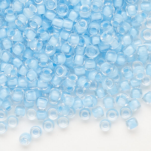 Seed bead, Dyna-Mites™, glass, translucent inside color light aqua, #6 round. Sold per 1/2 kilogram pkg. image number 0