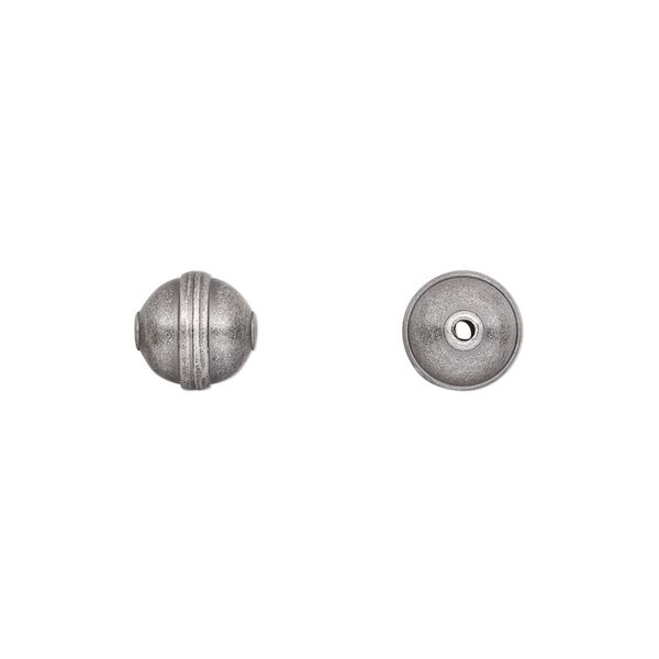 Bead, antique silver-plated steel, 8mm rimmed round. Sold per pkg of 20. image number 0
