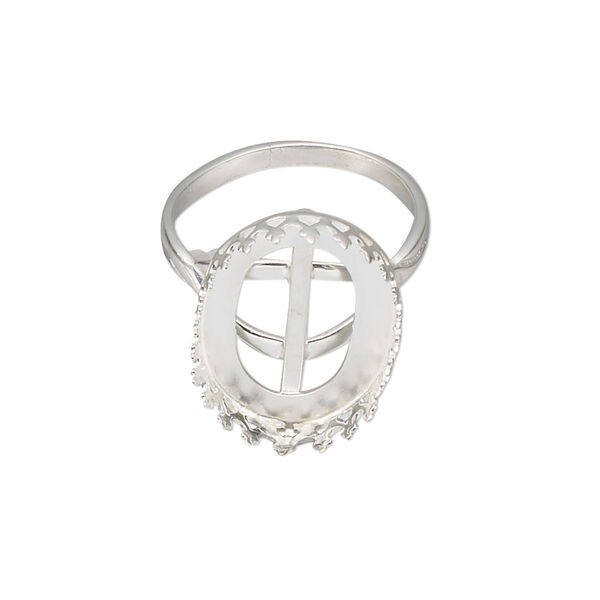 Ring, sterling silver, 19.5x14.5mm oval with 18x13mm oval cabochon bezel setting, size 7. Sold individually. image number 0