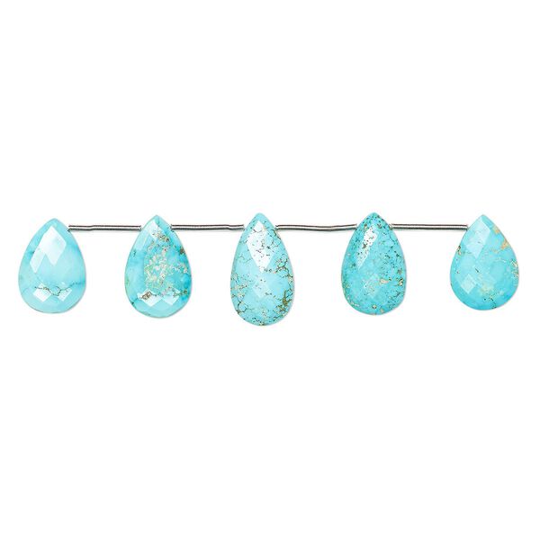 Imperial crown turquoise 1pkg5, hand-cut top-drilled faceted puffed teardrop bead natural 16x11mm-20x13mm / 19x11mm-22x14mm image number 0