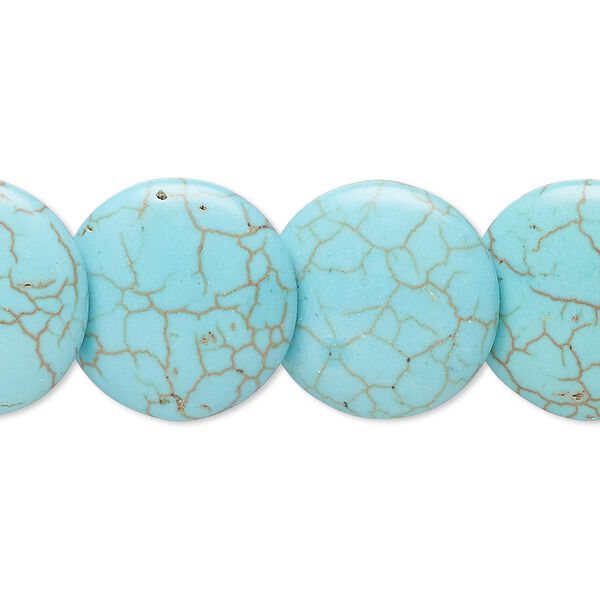 Bead, magnesite (dyed / stabilized), blue-green, 17-18mm lentil, B grade, Mohs hardness 3-1/2 to 4. Sold per 8-inch strand. image number 0