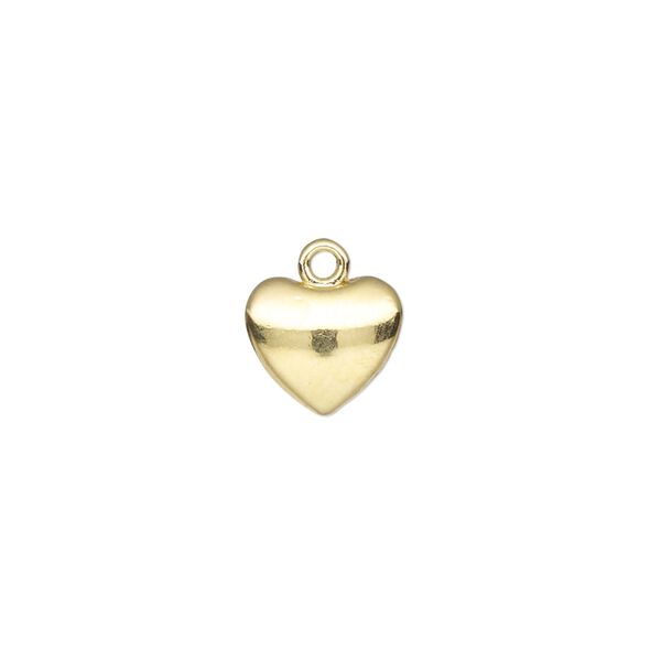 Charm, gold-finished "pewter" (zinc-based alloy), 10.5x9mm double-sided puffed heart. Sold per pkg of 6. image number 0