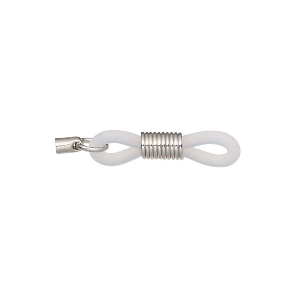 Eyeglass holder, rubber and imitation rhodium-finished steel, clear, 22x6mm with 4x2.5mm cord end / 5mm open jump ring / adjustable coil. Sold per pkg of 20. image number 0