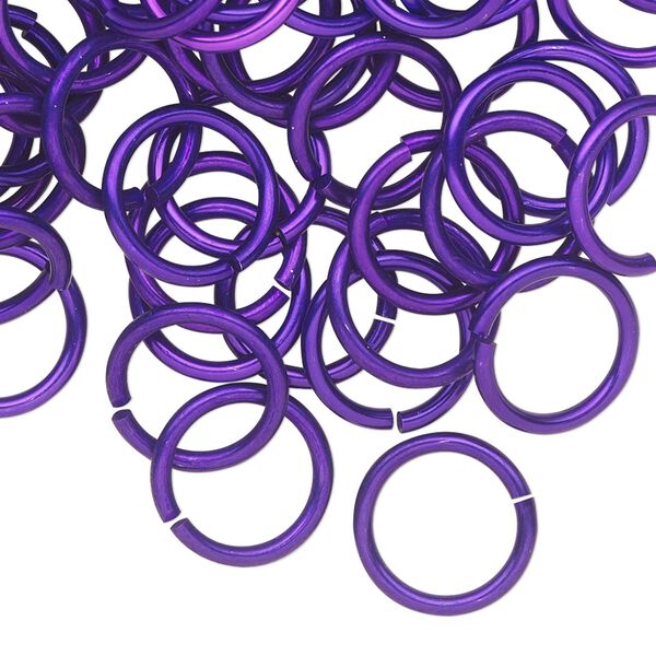 Jump ring, anodized tempered aluminum, purple, 12mm round, 9.2mm inside diameter, 15 gauge. Sold per pkg of 100. image number 0