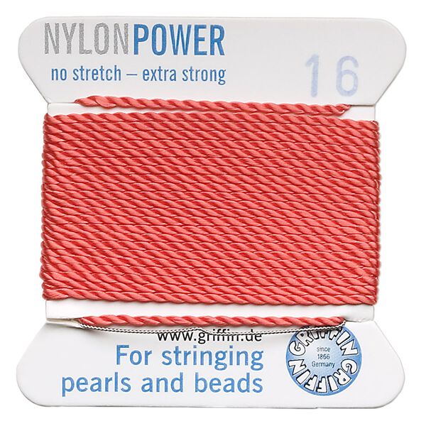 Thread, Griffin, nylon, coral, size #16. Sold per 2-meter card (approximately 78 inches). image number 0