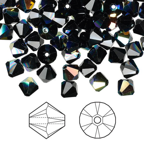 Bead 144pk jet AB, Crystal Passions® 6mm bicone 5328 image number 0