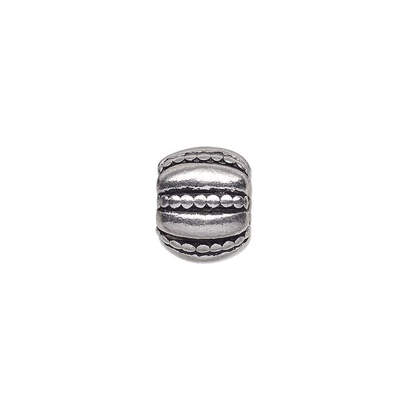 Bead, antiqued stainless steel, 12x10mm rondelle with beaded design. Sold individually. image number 0