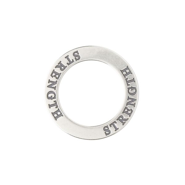 Charm, sterling silver, 22mm double-sided open round with "STRENGTH," Sold individually. image number 0