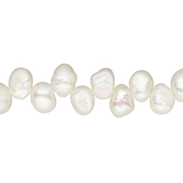 Pearl, cultured freshwater (bleached), white, 8x5mm-11x7mm top-drilled rice, D grade, Mohs hardness 2-1/2 to 4. Sold per 15-inch strand. image number 0