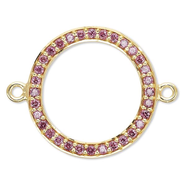 Link, garnet (natural) and gold-finished sterling silver, 20mm single-sided open round. Sold individually. image number 0