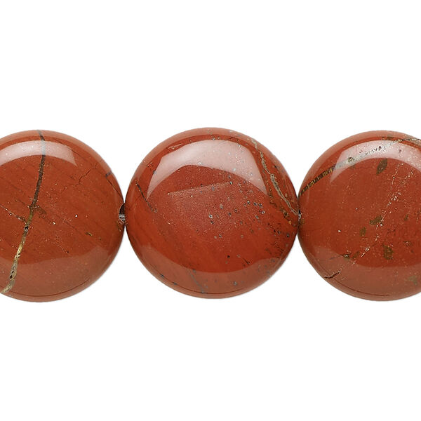 Poppy jasper 1pkg1, puffed flat round bead natural 7 inch 18mm image number 0