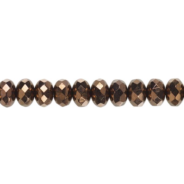Bead, Czech fire-polished glass, opaque bronze, 7x5mm faceted rondelle. Sold per 15-1/2" to 16" strand. image number 0