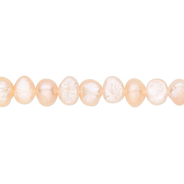 Pearl, cultured freshwater, peach, 5-8mm flat-sided potato, D grade, Mohs hardness 2-1/2 to 4. Sold per 16-inch strand. image number 0