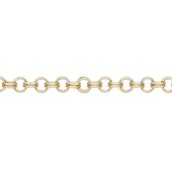 Chain, gold-finished brass, 4mm double round cable. Sold per pkg of 5 feet. image number 0