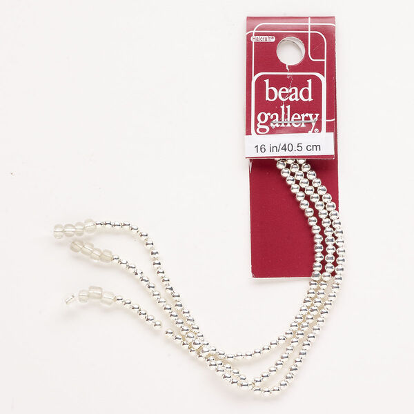 Bead, silver-finished brass, 3mm round. Sold per 15-inch strand, approximately 160 beads. image number 0