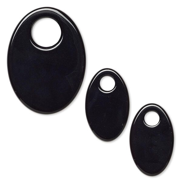 Black agate 1pkg3, oval go-go drop 38x26mm / 26x16mm image number 0