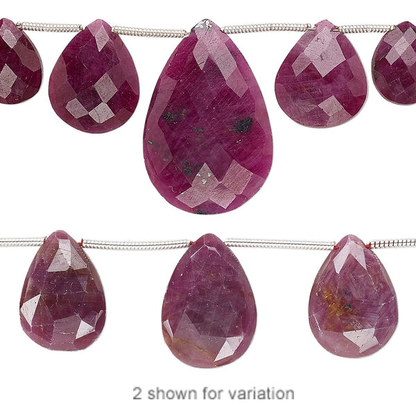 Indian ruby 1pkg1, hand-cut top-drilled faceted puffed teardrop bead natural C grade, 8 inch graduated 11x8mm-20x12mm image number 0