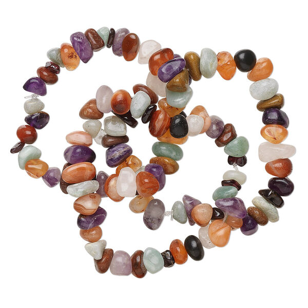 Multi-agate 1pkg3, hand-cut pebble stretch bracelet natural 6 inch large image number 0