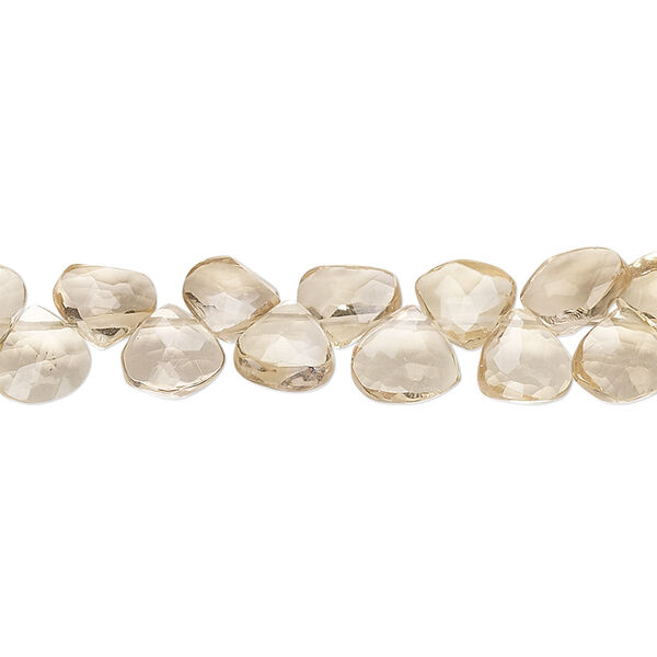 Champagne quartz 1pkg1, hand-cut top-drilled faceted puffed teardrop bead B grade, 9 inch 6-8mm image number 0