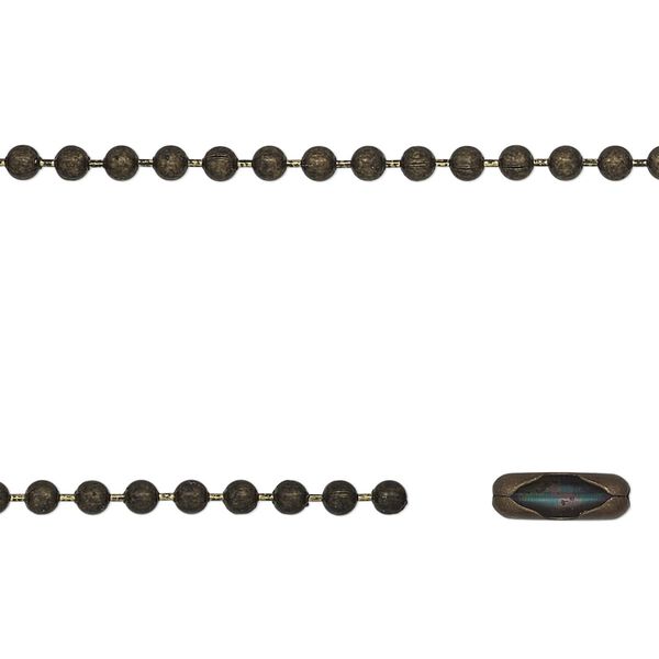 Chain, antique brass-finished steel, 2.4mm ball, 27 inches with 2 connectors. Sold individually. image number 0