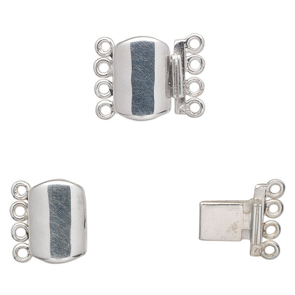 Clasp, 4-strand tab, antiqued sterling silver, 12x8mm rectangle. Sold individually. image number 0