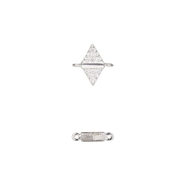 Link, sterling silver and cubic zirconia, clear, 10x5mm diamond. Sold individually. image number 0