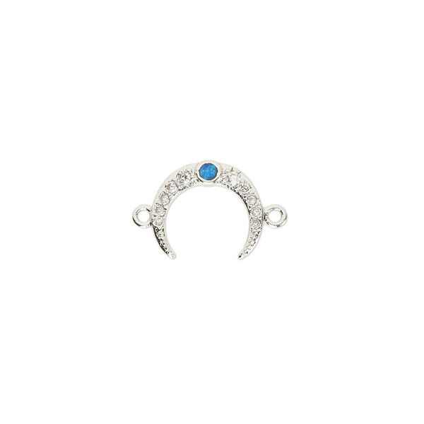 Link, cubic zirconia / glass rhinestone / silver-finished brass, clear and green, 12x10mm single-sided naja. Sold individually. image number 0