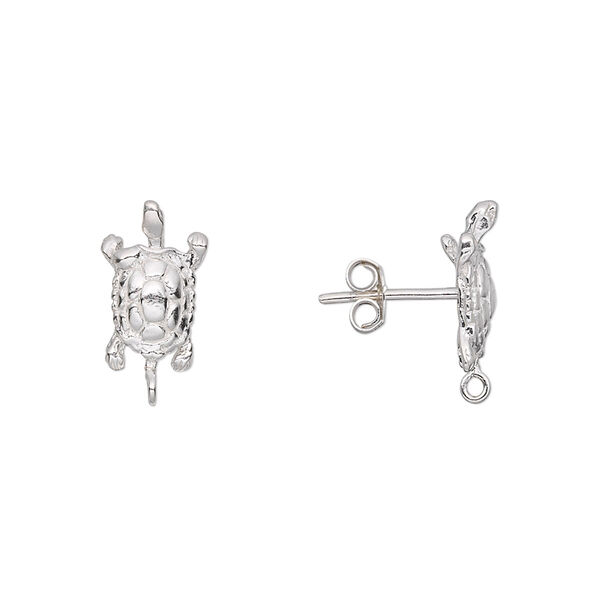 Earstud, sterling silver, 13x8mm turtle with closed loop. Sold per pair. image number 0