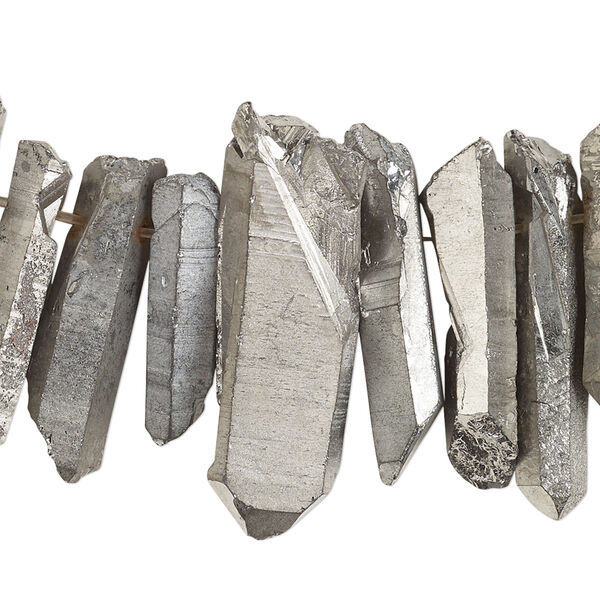 Quartz crystal 1pkg1, electroplated hand-cut top-drilled natural point bead 4 inch 15x4mm-35x8mm image number 0